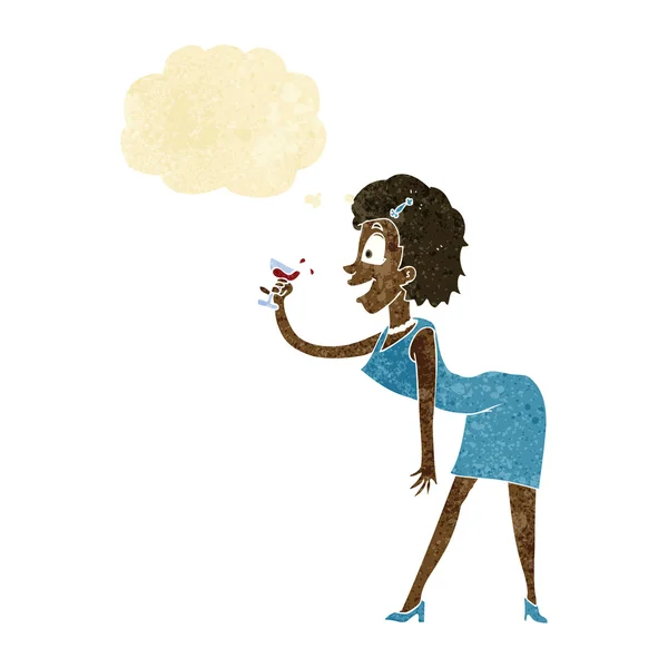 Kreslená žena s pitím s myšlenkovou bublinou — Stockový vektor
