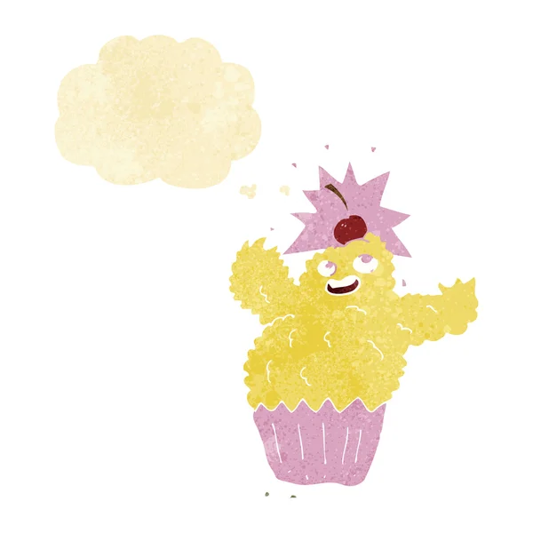 Monstro cupcake desenhos animados com bolha de pensamento — Vetor de Stock