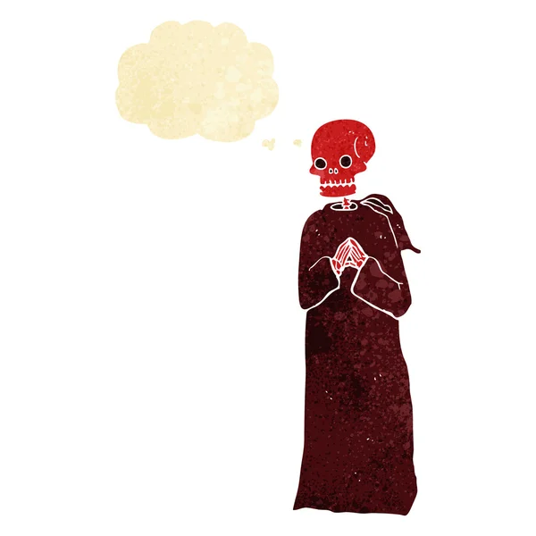 卡通幽灵般骨架的长袍与思想泡泡 — 图库矢量图片