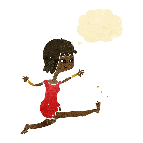 Мультфильм счастливая женщина ногами с мыслей пузырь — стоковый вектор
