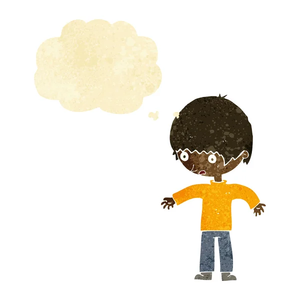 Tecknad förvirrad pojke med tanke bubbla — Stock vektor
