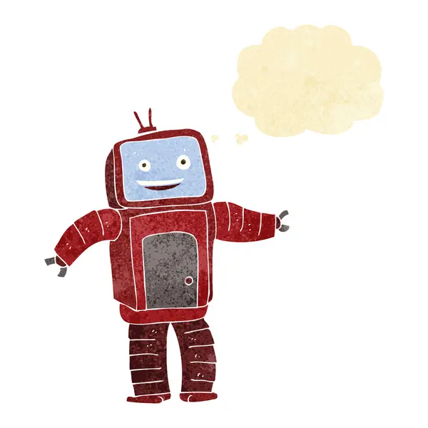 Robot divertido de dibujos animados con burbuja de pensamiento — Vector de stock