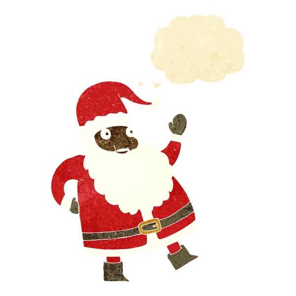 Funny waving santa claus cartoon with thought bubble — Stock Vector