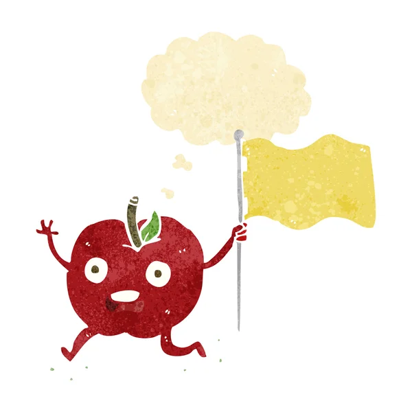 Karikatur lustiger Apfel mit Fahne mit Gedankenblase — Stockvektor