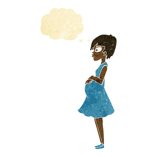 Cartoon mulher grávida com bolha pensamento — Vetor de Stock