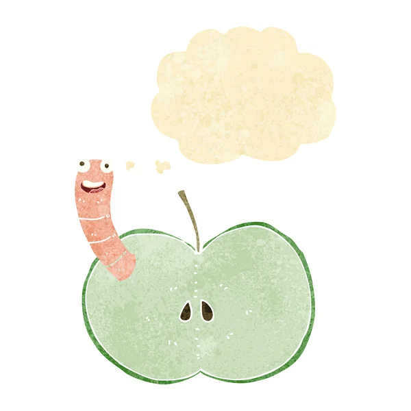 Manzana de dibujos animados con gusano con burbuja de pensamiento — Archivo Imágenes Vectoriales