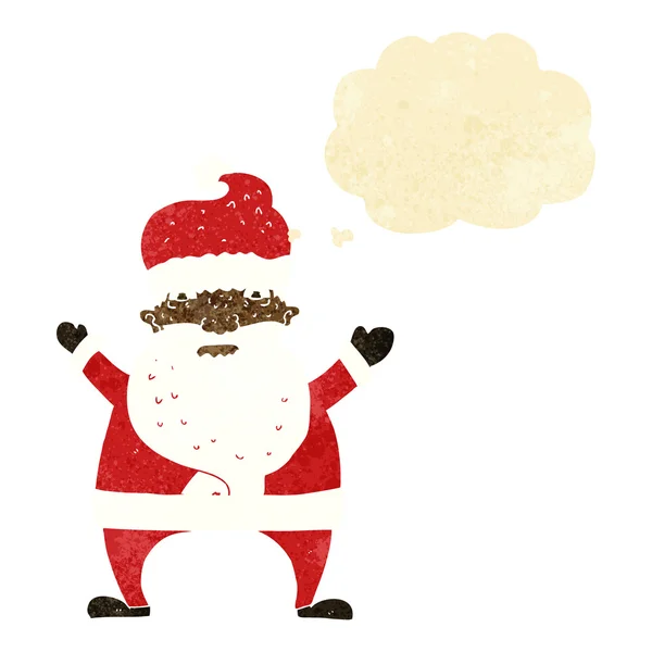 Cartoon stressed out santa with thought bubble — Stock Vector