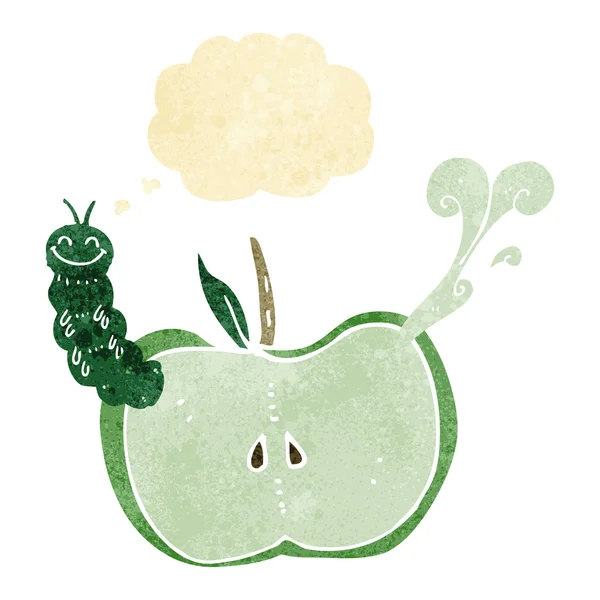 Cartoon-Apfel mit Käfer mit Gedankenblase — Stockvektor