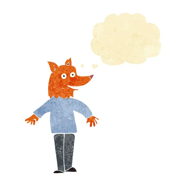 Cartoon gelukkig fox man met gedachte zeepbel — Stockvector