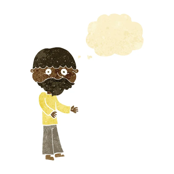 Cartone animato uomo barbuto felice con bolla di pensiero — Vettoriale Stock