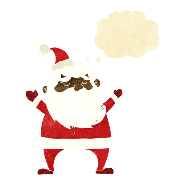 Alegre santa dibujos animados con burbuja de pensamiento — Vector de stock