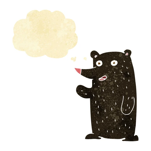 Cartoon zwaaien zwarte beer met gedachte bubble — Stockvector