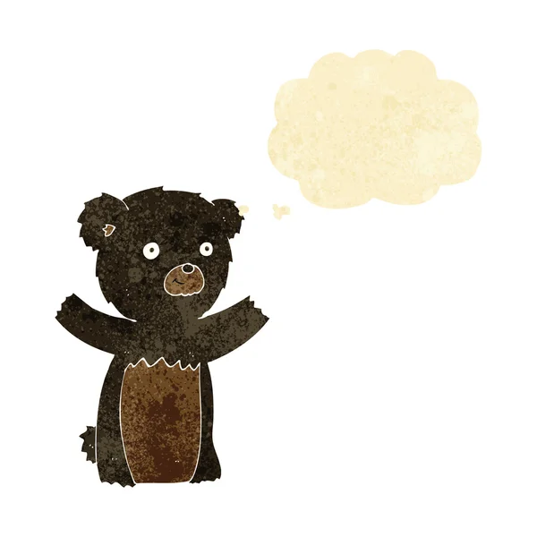 Desenho animado filhote de urso preto com bolha de pensamento —  Vetores de Stock