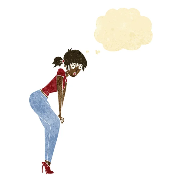 Kreslená žena pózující s myšlenkovou bublinou — Stockový vektor