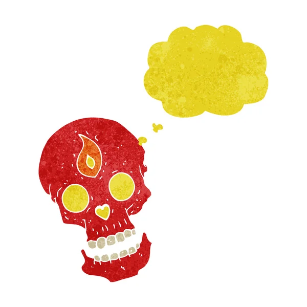 思考バブルを持つ漫画の神秘的な頭蓋骨 — ストックベクタ