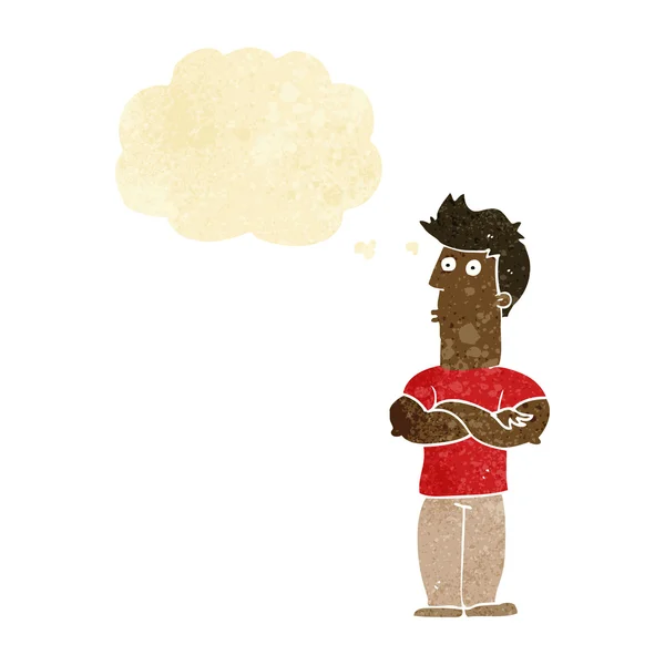 Hombre de dibujos animados con brazos cruzados con burbuja de pensamiento — Archivo Imágenes Vectoriales