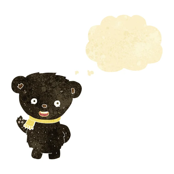 漫画のふきだしで手を振っている黒い熊 — ストックベクタ