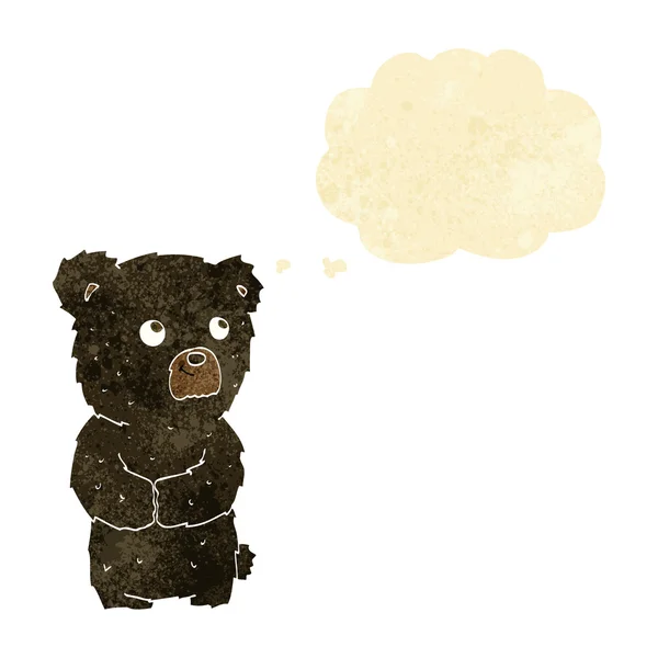 Dibujos animados negro oso cachorro con burbuja de pensamiento — Archivo Imágenes Vectoriales