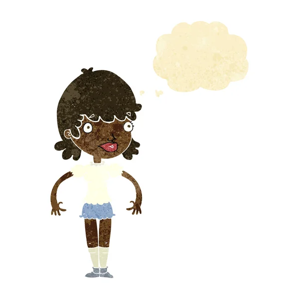 Cartone animato donna felice con bolla di pensiero — Vettoriale Stock