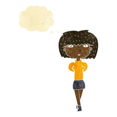 düşünce balonu ile utangaç kadın karikatür