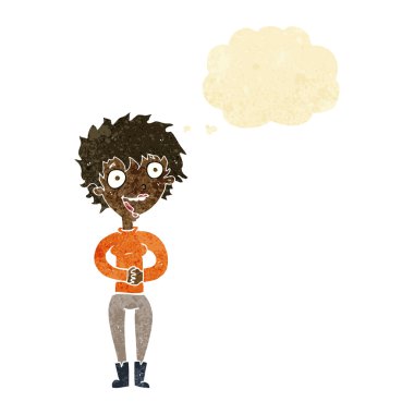 Düşünce baloncuğu olan çılgın kadın.