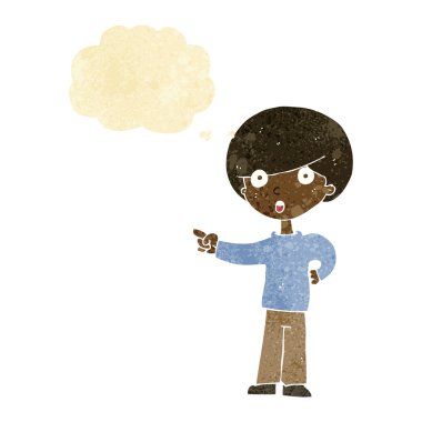 Düşünce baloncuğu olan çizgi film çocuğu