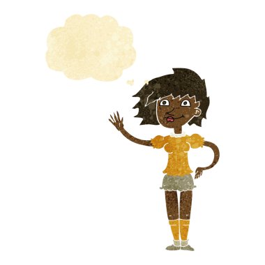 düşünce balonu ile sallayarak çizgi film kadın