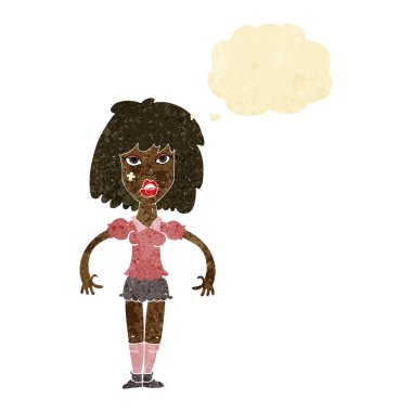 Çizgi film kızı düşünce baloncuğuyla kavga ediyor