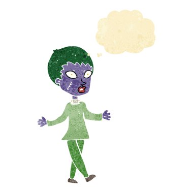 Karikatür cadılar bayramı baloncuklu zombi kadın