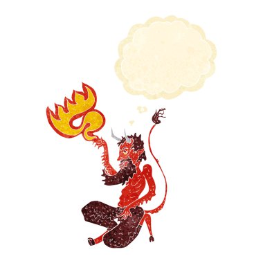 Düşünce baloncuklu geleneksel şeytan çizgi filmi