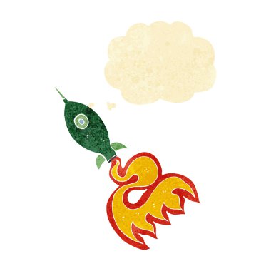 Düşünce baloncuklu çizgi uzay roketi