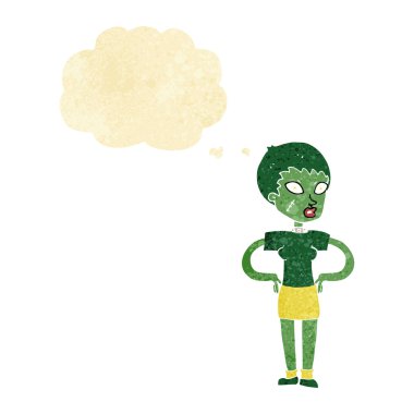 Düşünce baloncuklu cadılar bayramı kızı