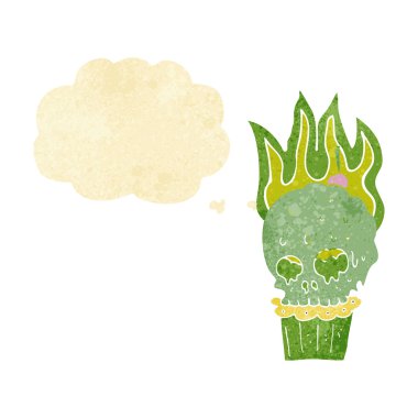 Düşünce baloncuklu ürkütücü kafatası keki.