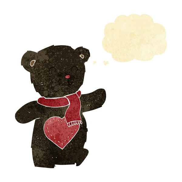 Dessin animé ours en peluche blanc avec coeur d'amour avec bulle de pensée — Image vectorielle