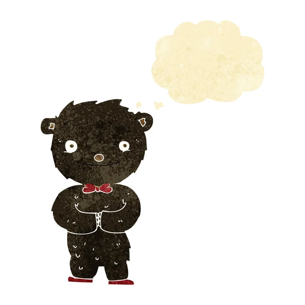 Desenho animado pequeno urso preto com bolha de pensamento — Vetor de Stock