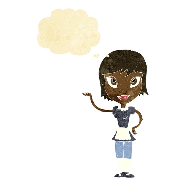 Femme de ménage dessin animé avec bulle de pensée — Image vectorielle