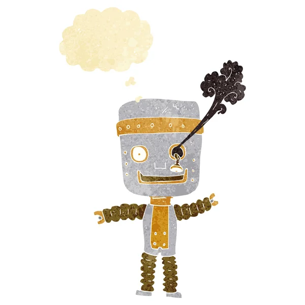 Cartone animato divertente robot d'oro con bolla di pensiero — Vettoriale Stock