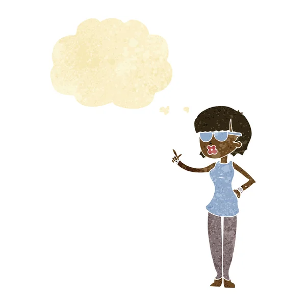Donna dei cartoni animati indossa occhiali con bolla di pensiero — Vettoriale Stock