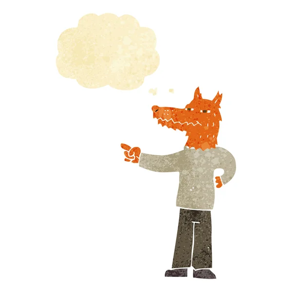 卡通指向狐狸男人与思想泡泡 — 图库矢量图片