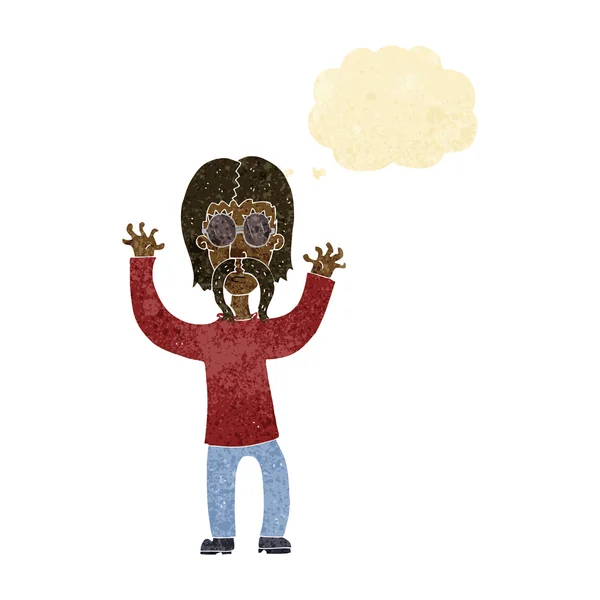 Cartoon-Hippie-Mann winkt mit Gedankenblase — Stockvektor