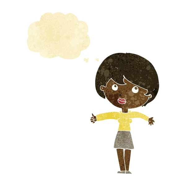 Femme dessin animé donnant pouces vers le haut avec bulle de pensée — Image vectorielle