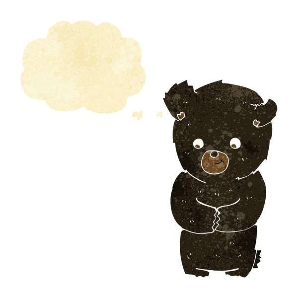 Lindo oso negro de dibujos animados con burbuja de pensamiento — Vector de stock