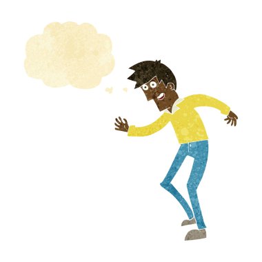 karikatür mutlu adam düşünce balonu ile dans