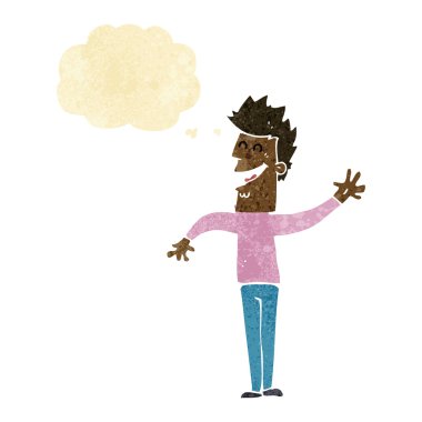 çizgi film mutlu adam düşünce baloncuğuyla el sallıyor