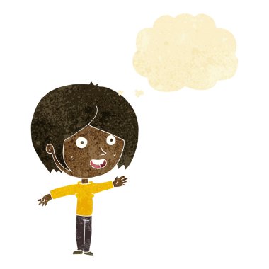 düşünce balonu ile sallayarak karikatür mutlu kız