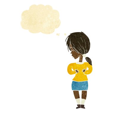 düşünce balonu ile utangaç kadın karikatür