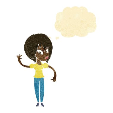 düşünce balonu ile sallayarak çizgi film kadın