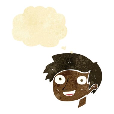 Düşünce baloncuklu mutlu çocuk yüzü