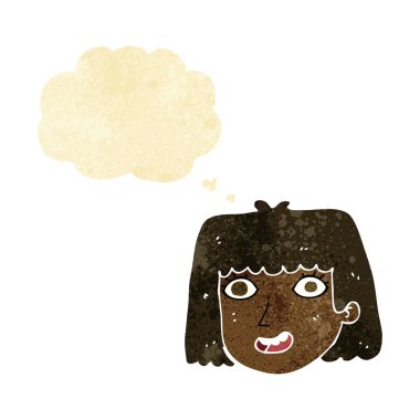 Düşünce baloncuklu mutlu kadın yüzü