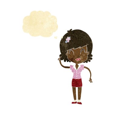 Düşünce baloncuğu olan güzel bir kadın.